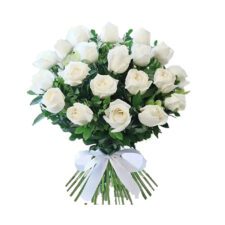 Large bouquet of white roses with long stems tied