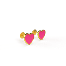 Pink Heart Earrings 0.9g - 18KT Solid Gold
