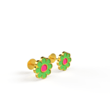 Green Flower Earrings 1.15g - 18KT Solid Gold