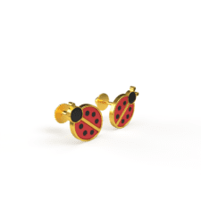 Red Lady Bug Earrings 1.12g - 18KT Solid Gold