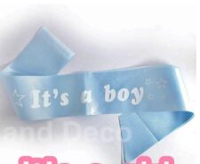 Blue 'It's a boy' baby shower ribbon sash (baby shower dÃ©cor).