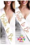 Gold 'Bride to Be' satin sash party accessory (pair shown)