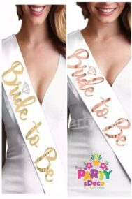 Gold 'Bride to Be' satin sash party accessory (pair shown)