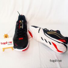 Black and red sports shoes photographed from side and top (pair) product image.