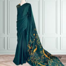Dark Green & Yellow Color Batik Saree