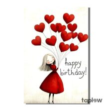 Red Hearts & Girl Birthday Card