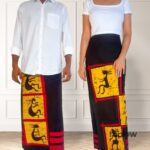 Pair of traditional printed sarongs worn by models