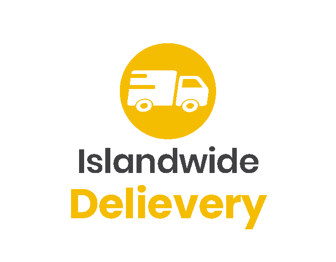 Yellow islandwide delivery icon with delivery truck graphic