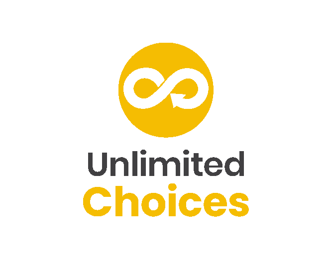 Unlimited choices icon with infinity symbol in yellow circle
